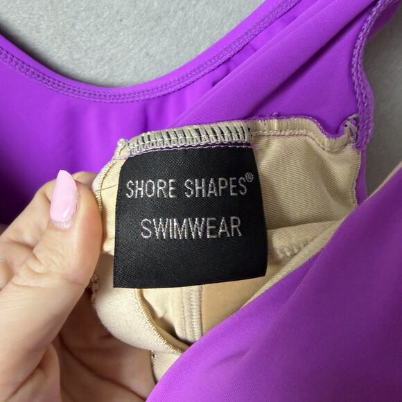 New Shore Shapes Swimwear Purple One-Piece Swimsuit Gold Detail Women's Size 10 - Picture 5 of 8